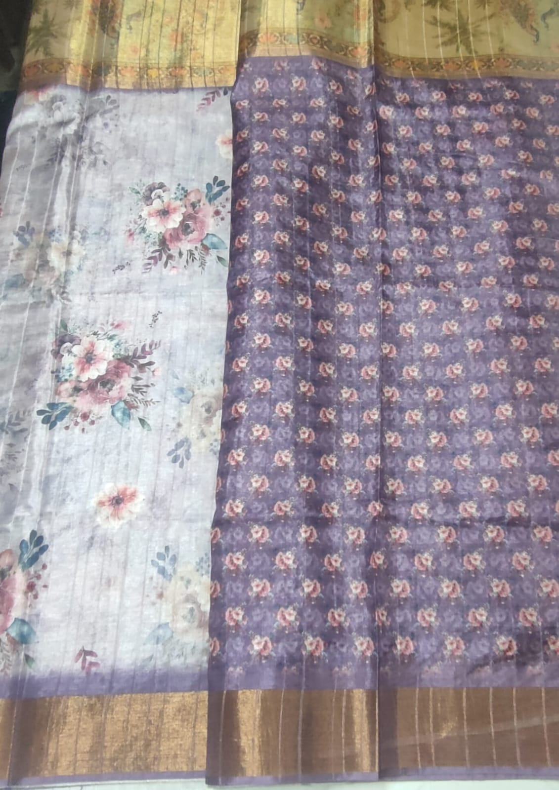 Light rose wood colour Digital print gold boarder sarees