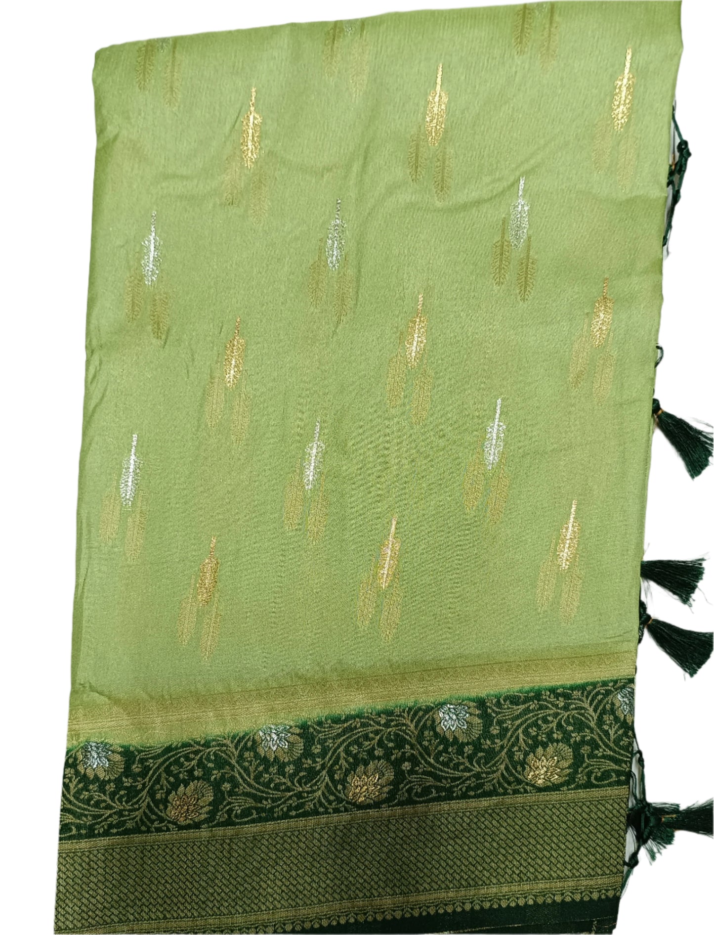 Pastel Green Dola Gold & Silver Zari sarees