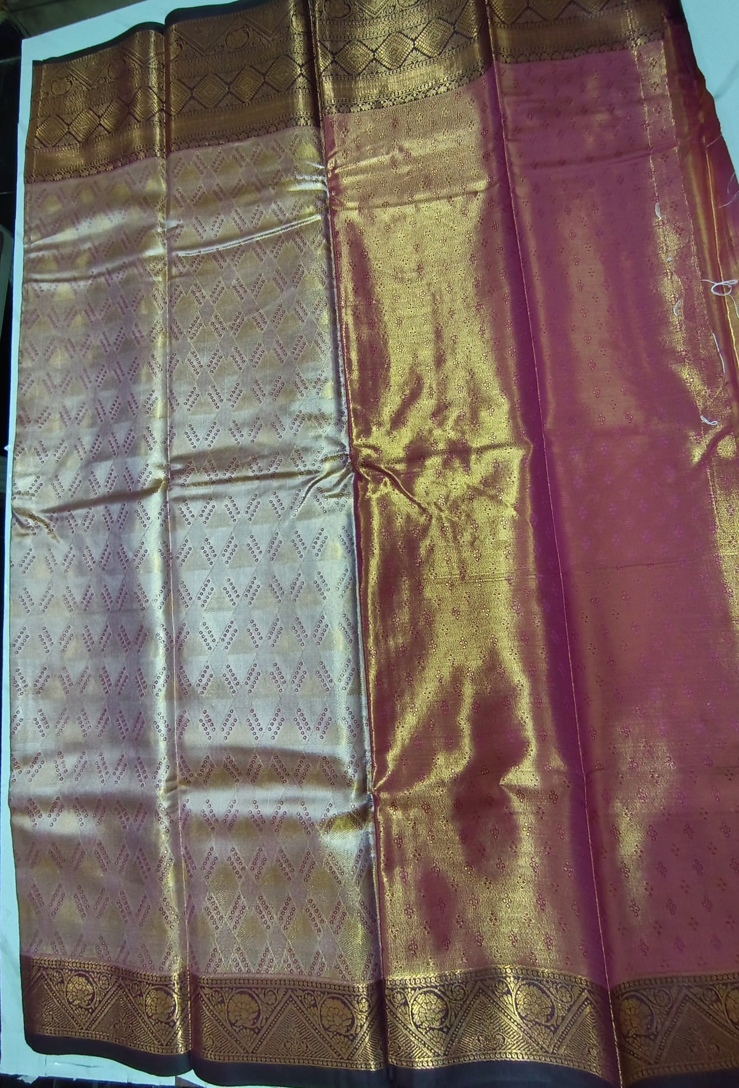 Gold and silver shaded Brown semi pattu saree