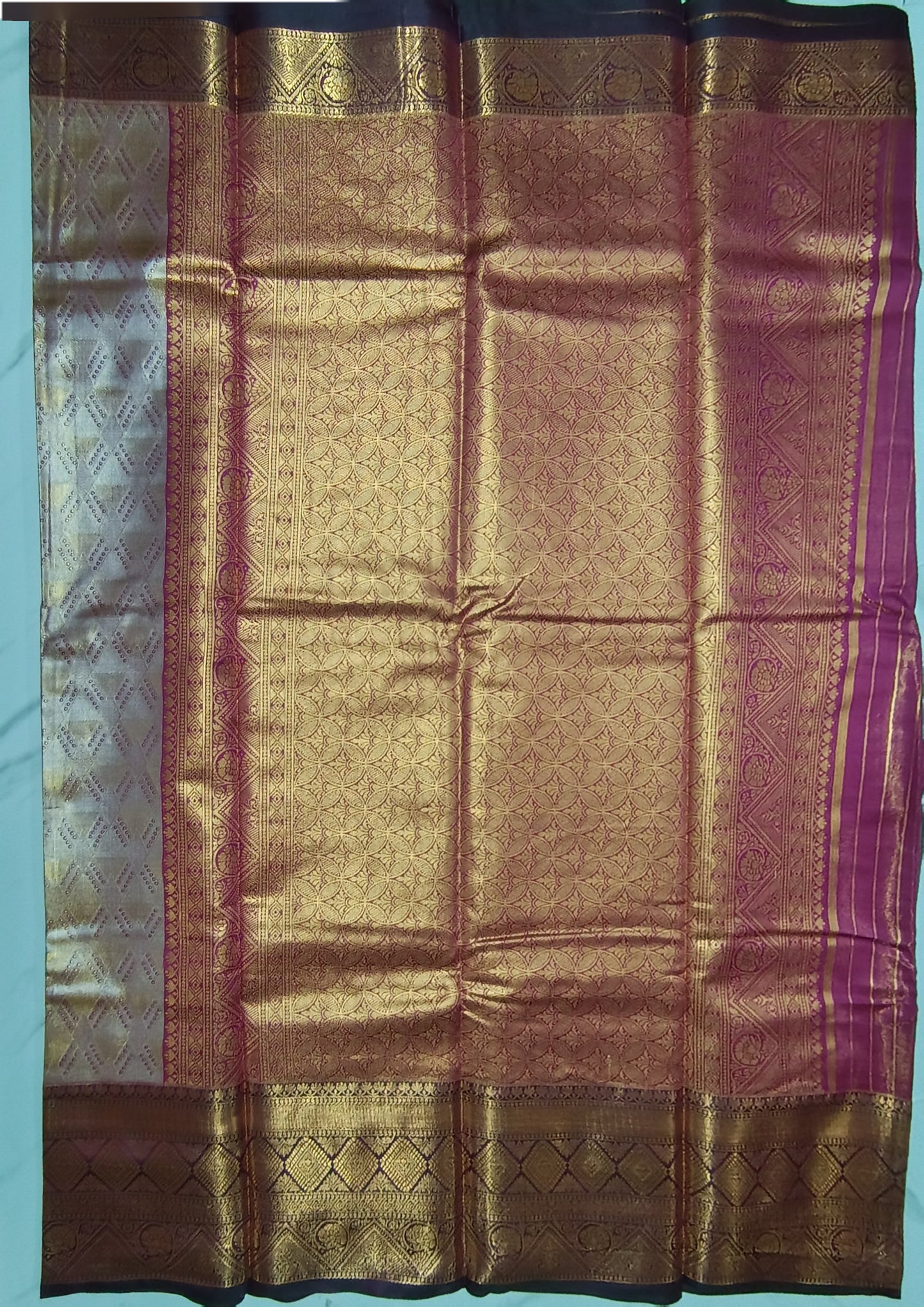 Gold and silver shaded Brown semi pattu saree