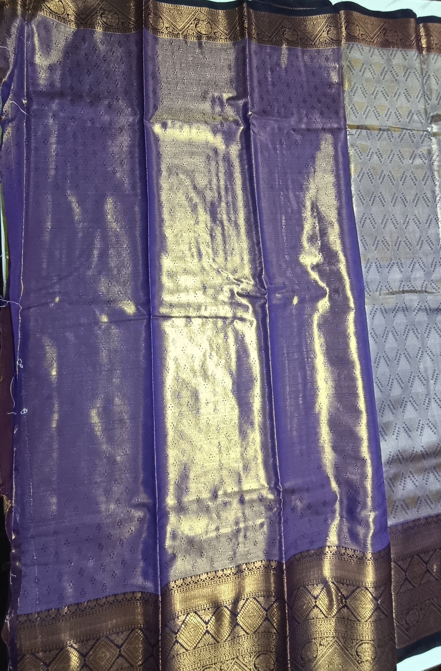 Gold and silver shaded Navi blue semi pattu saree