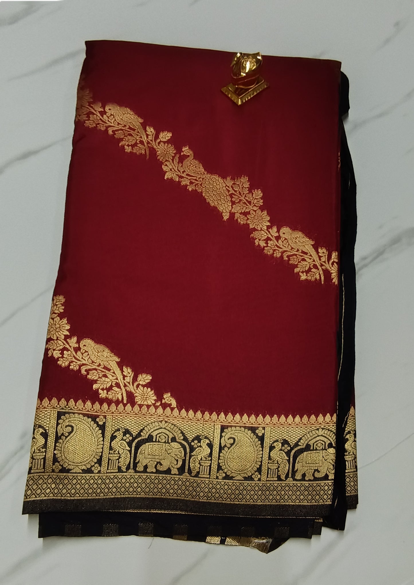 Thick Maroon chanderi crepe silk saree