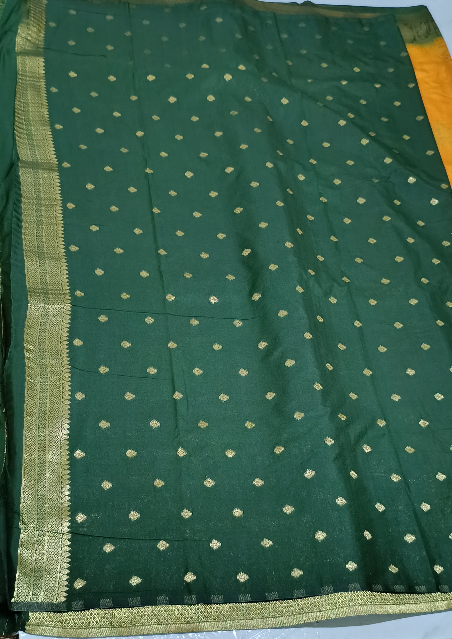 Yellow colour chanderi crepe silk saree