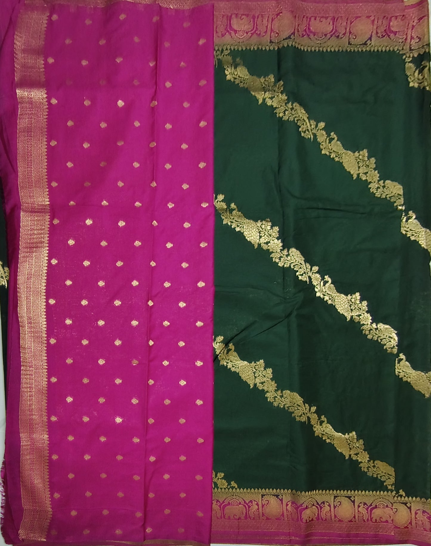 Thick green chanderi crepe silk saree