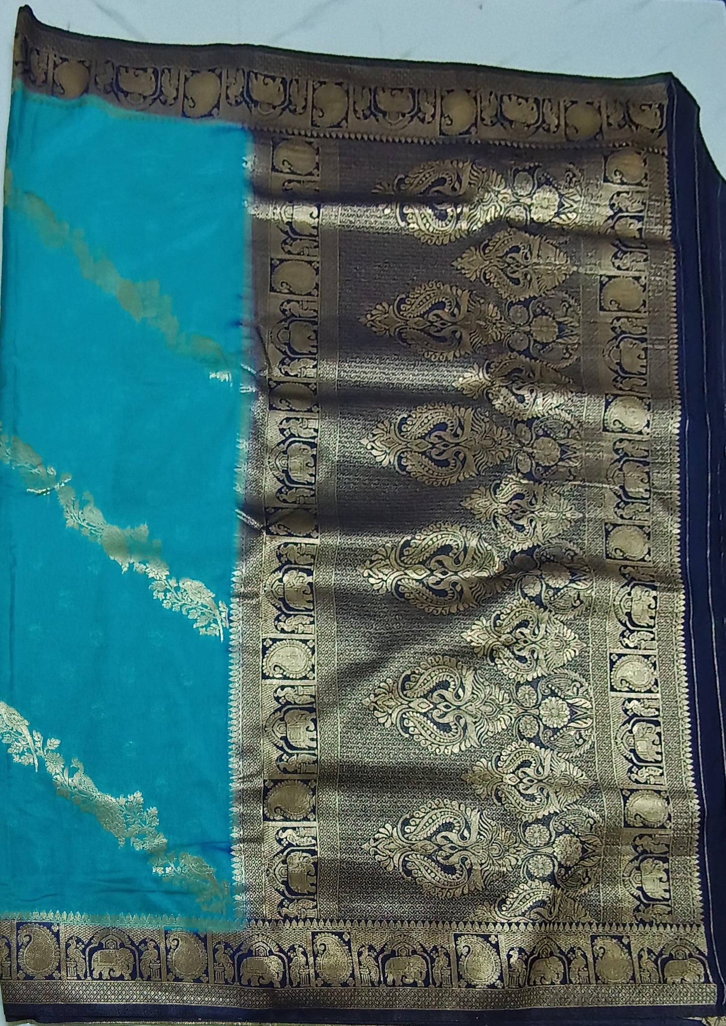 Turquoise Blue colur chanderi crepe silk saree