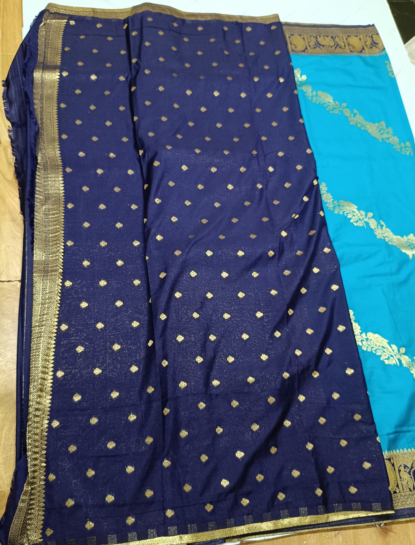 Turquoise Blue colur chanderi crepe silk saree