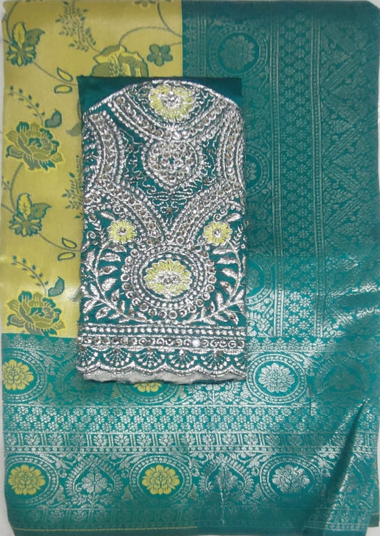 Lemon yellow colour Rajbeer Fancy Pattu sarees