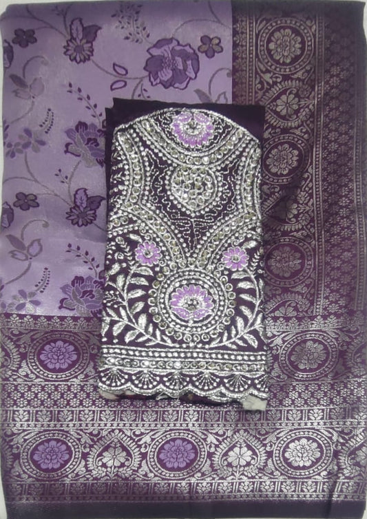 Lilac colour Rajbeer Fancy Pattu sarees