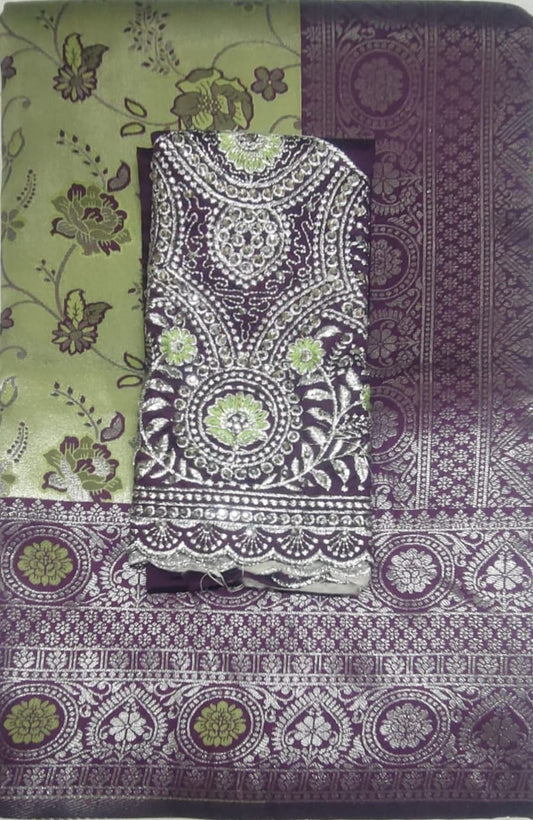 Green colour Rajbeer Fancy Pattu sarees