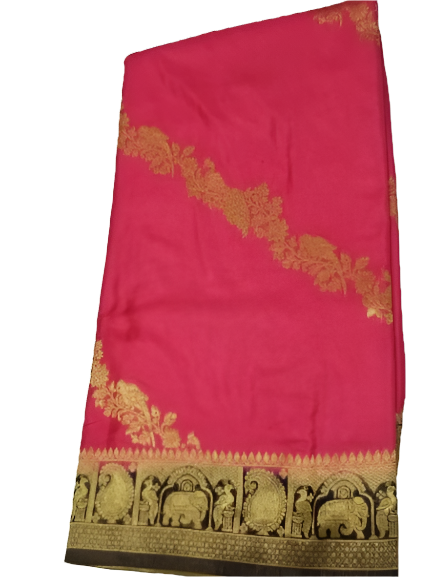 Candy Pink colur  chanderi crepe silk saree