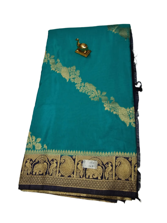 Turquoise Blue colur  chanderi crepe silk saree