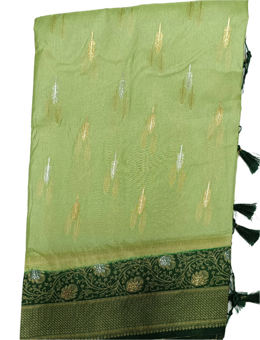 Pastel Green Dola Gold & Silver Zari  sarees