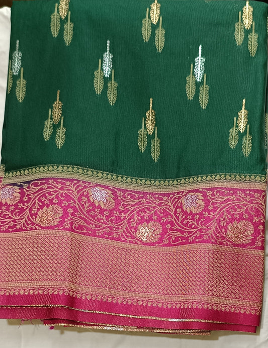 Forest Green  Dola Gold & Silver Zari  sarees