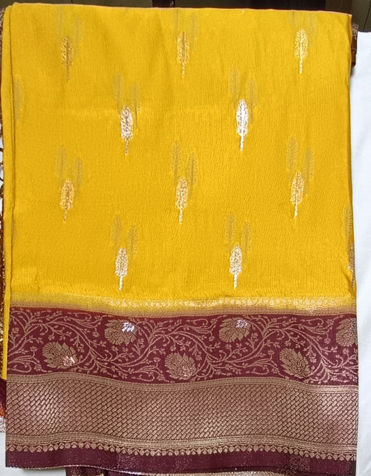 Yellow  Dola Gold & Silver Zari  sarees