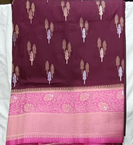 Dark Red   Maron Dola Gold & Silver Zari  sarees