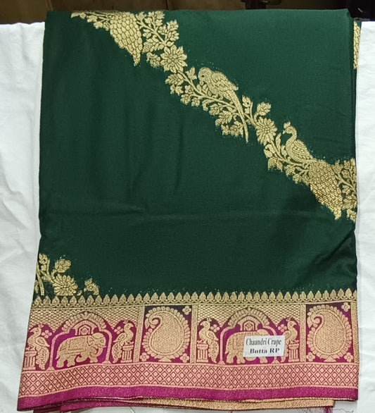 Thick green chanderi crepe silk saree