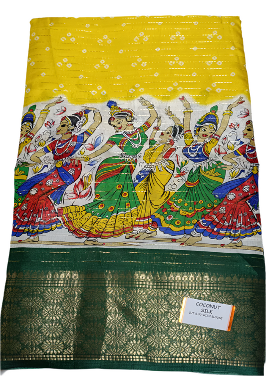 Yellow coconut silk saree