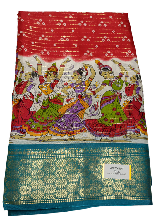 Red coconut silk saree
